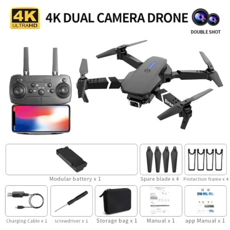 Drone RC Mini E88 Dobrável com - Drone Kit Tricopter avaliação e preço